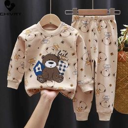 Pyjamas 2023 New Childrens Boys and Girls Pyjama Set Cartoon Printed Long sleeved Cute T-shirt Top with Pants Baby Autumn Pyjamas d240515