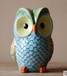 Colourful coruja ceramica owl figurines home decor ceramic Piggy Bank ornament crafts room decoration porcelain animal figurine2145553