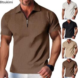 Men's Polos 2024 Europe And The United States Casual Striped Polo Shirts Summer Fashion Short Sleeve Half Zip Lapel Sport T-shirts