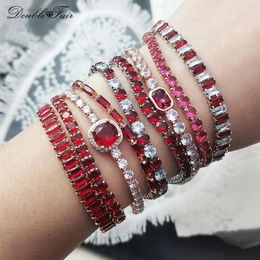 Designer Red Zirconia Short Tennis Bracelets for Women Men Crystal Adjustable Chain on Hand Party Daily Gifts Jewellery 240423
