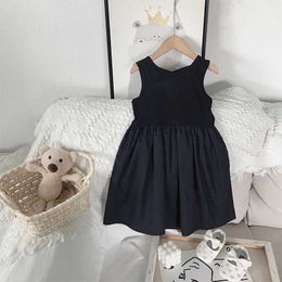 Girl's Dresses Womens Summer Dress Sleeveless Black Midi Sundress Elegant Girl Ceremony Dress Cotton Fluffy Party Formal Dress d240515