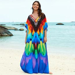 WeHello - Cotton Tie Dyed Beach Dress Loose Robe Bikini Swimsuit Overlay Cover Up Sun Protection Shirt