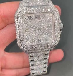 Luxury Roman Dial VVS Moissanite Stainless Steel Watch Hip Hop Bust Down Iced Out Bling Blink Personalized Watch