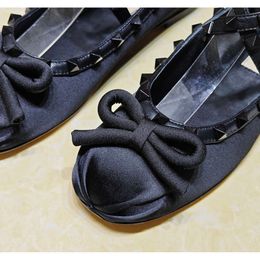 Janes Mary Flats For Women Ankle Strap Slip On Bowknot Rivet Satin Ballet Round Toed Brand New Casual Dance Shoes DH 50