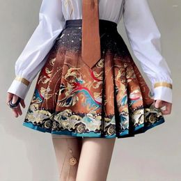 Skirts Y2k Skirt Women Clothing Vintage Fashion Casual Elegant Streetwear Ethnic Style Horse Face Chinese Summer Print