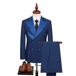 Men's Suits 2024-Boutique (Blazer Pants) Fashion Business Gentleman Casual Double Breasted 2-piece Set European Size XS-4XL