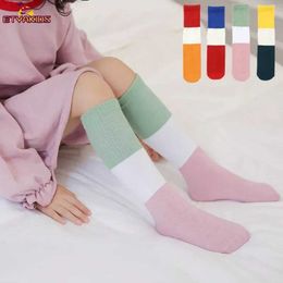 Kids Socks Autumn and Winter Colour Patching Work Girl Cotton Knee Socks Mid calf Long leg Warm Socks 3-8T Childrens Casual Pipe SocksL2405
