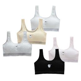 Camisole Young Girl Sport Training BH Cartoon Bär Rib Bralette Mesh Matten Crop Topl240502