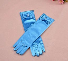 Party Decoration Wedding Elastic Girl Satin Long Gloves Kid Fancy Dress Bow Pearl Costume Cos Princess Mitten 3y-8y Favour Wholesale