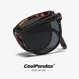 Outdoor Eyewear CoolPandas New Womens Retro Polarised Sunglasses Folding Glasses Korean Square Fashion Driving Neutral UV400Q240514