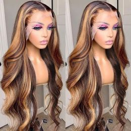 Wigs Highlight Wig Body Wave Ombre Lace Front Human Hair Wig For Women Brazilian 30 Inch T Part Honey Blonde Lace Frontal Wig 250%