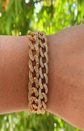 17cm Men Woman Zircon Curb Cuban Link Tennis Bracelet Hip hop Jewellery Gold Silver Thick Heavy Copper Material Iced CZ Chain Bracel4238454