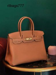 Genuine Leather Handbag BK Is Suitable for High-end Genuine Leather Bags Handbags Womens Togo Lychee Pattern Top Layer Cowhide Handmade Wax Thread