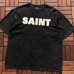 Men's T-Shirts good Quty Saint Michael Washed fashion T Men Tear Print Women vintage T Shirt Short Slve T GYM T240515