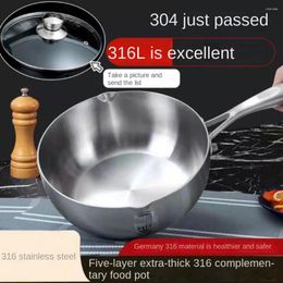 Pans 316 Stainless Steel Skillet Baby Food Supplement Non-coated Non-stick Frying Pan One Pot