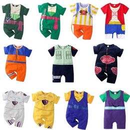 Rompers 0-2 year old childrens cartoon one piece baby role-playing short sleeved jumpsuit childrens cotton baby clothing girl and boy clothingL240514L240502