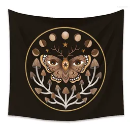 Tapestries Butterfly Flower Plant Tapestry Wall Hanging Black Background Cloth Moon Sun Bee Boho Farmhouse Decor