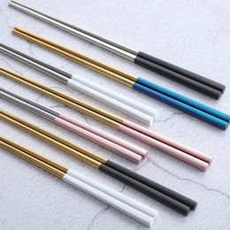 Chopsticks 304 Stainless Steel Square Titanium Gold Rose Sushi Colourful Chinese Japanese