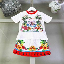 Top baby tracksuits Summer kids designer clothes Size 90-150 CM Vacation style pattern design round neck T-shirt and shorts 24April