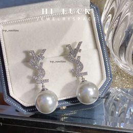 Style VSL Micro Set Zircon Autumn and Winter Temperament Grey Pearl Earrings S Sier Needle Hundred