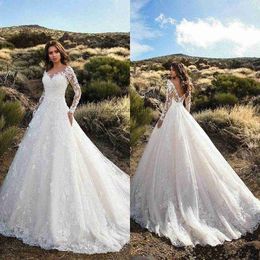 2020 Modest Wedding Dresses Rhinestone Appliques V-neck Long Sleeves Bridal Gowns Dubai Saudi Arabia A-Line Wedding Dress Vestido De Novia