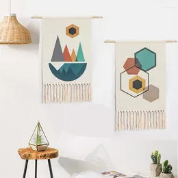 Tapestries INS Nordic Wall Hanging Tapestry Tassel Hand Woven Printed Geometric BOHO Macrame Art Background Home Decoration