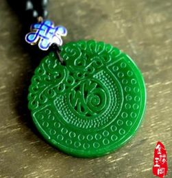 Authentic Necklace Pendant Dry Green Iron Dragon Health Emerald Fu Shou jade card Green Jade Pendant77264293623696