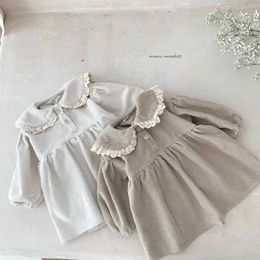 Girl's Dresses Spring Baby Womens Full Sleeve Lace Neckline Denim Dress d240515