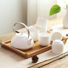 Teaware Sets Ceramic Coffee Tea Set Japanese White Kettle Cup Wood Tray Pot Water Ware Home Bar Decoration Kitchen Supplies Drinkware