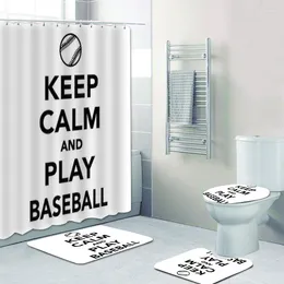 Shower Curtains Cool Keep Calm And Play Baseball Bath Curtain Set For Bathroom Mats Rugs Sports Dad Boy Birthday Gift Home Decor