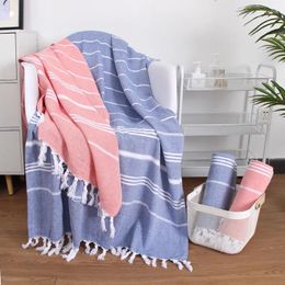 Towel 90X180cm Cotton Turkish Fringed Beach Men And Women Increase Striped XXL Absorbent Breathable Holiday Shawl Sunscreen
