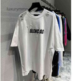 Men Sweaters Fashion Couples Summer T Shirt Ballencagss High Version Fashion b Family Art Hole Shirts Custom Weaving and Dyeing H-made Trend G83Z