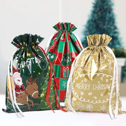 Gift Wrap Christmas Drawstring Bag Candy 2024 Merry Decoration For Home Navidad Year Large Cookie Packaging