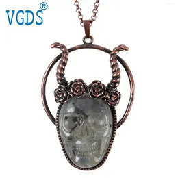 Pendant Necklaces Irregula Natural Labradorite Carved Skull Pendants Vintage Copper Rox Horn Halloween Gift Couples Jewelry Necklace For Men