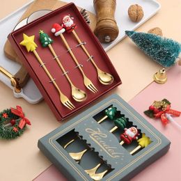 Coffee Scoops Christmas Spoon Fork Set Elk Tree Tableware Stainless Steel Tea Dessert Scoop Xmas Decor Gift