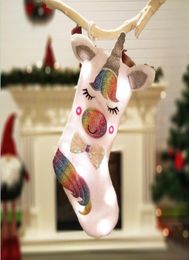 Large Unicorn Christmas Stocking For Children Christmas Gift Bag Candy Bags Xmas Tree Ornament Hanging Pendant Socks Christmas Dec3228692