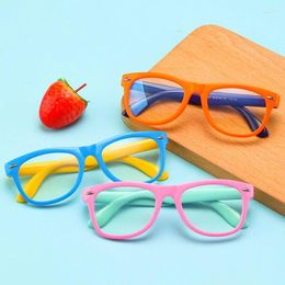 Sunglasses Frames HKNA Square Classic Children Anti-blue Light Flat Mirror Candy Colour Retro Flexible 2024 Glasses Frame For Kids Silicone