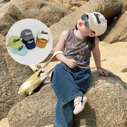 Caps Hats Korean Baby Baseball Hat Fashion Letter Kids Duck Tongue Hats Solid Embroidery Children Peaked Cap Boy Girl Outdoor Sun Visors Y240514