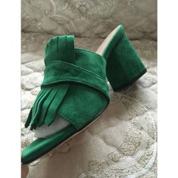 2023 hot selling womens thick heel sandals shoes office lady casual red slides sandals green short heels girls fashion black suede 42 #P76 ggitys RR0W