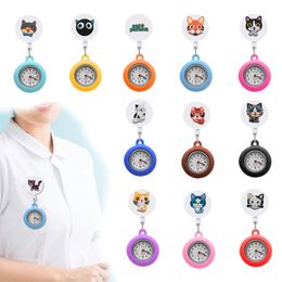 Other Office School Supplies Kitten Clip Pocket Watches Retractable Badge Reel Hanging Quartz Fob Watch For Student Gifts On With Seco Otgis