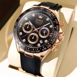 Wristwatches Luxury Brand for Men Original Sile Sport Date Chronograph Mens es Waterproof Luminous Fashion Man Quartz Y240510
