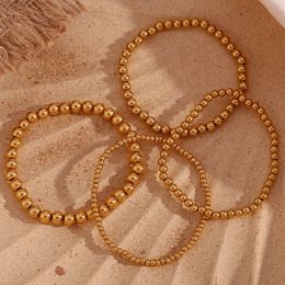 Gold Plated Silver Color Elastic Beads Bracelets Bangles For Woman Waterproof Stainless Steel Beaded Chain Bracelet 240515