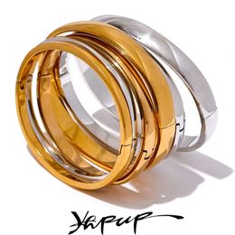 Yhpup 60mm Waterproof 316L Stainless Steel Round Smooth Bracelet Bangle Women Minimalist 18k Gold Color Texture Charm Jewelry 240513