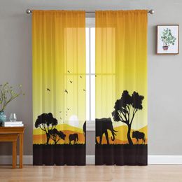 Curtain African Sunset Landscape Animal Elephant Silhouette Sheer Curtains For Living Room Window Kitchen Tulle Voile