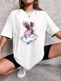 Hirsionsan Kawaii Rabbit Printed TShirt Women Soft Casual Short Sleeve Summer Cotton Breathable Tshirt Chicken Brothers Tee 240510