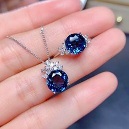 Romantic Sapphire Jewellery set 925 Sterling Silver Engagement Wedding Rings Necklace For Women Bridal Party GiftSQ