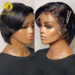 Wigs Short Straight Bob Pixie Cut Wig Human Hair Wigs 13x1 T Part Transparent Lace For Black Women 1B 27 Highlight