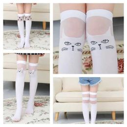 Kids Socks Girls childrens knee high socks striped cat pattern cute children girl socks 10 Colours 2-12 years baby long legs warmL2405