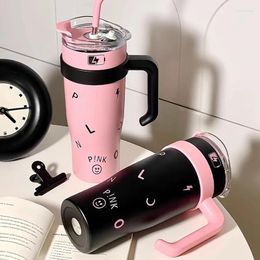 Water Bottles 1200ml Stainless Steel Cup With Lid And Straw Ice Bottle Handle Coffee Mug Drinkware Decoration Home Furnishing