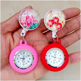 Pocket Watches Retractable Little Beautif Flowers Nurse Doctor Hospital Medical Women Hang Clip Badge Reel Gifts Watch Clock Drop Deli Otgeq